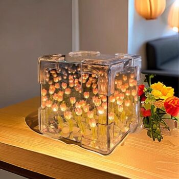 DIY Tulip Flower Mirror Cube Night Light – 3D Handmade LED Decorative Gift