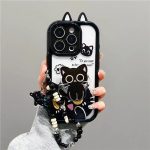 Cute Black Cat Phone Case with Beaded Wrist Strap